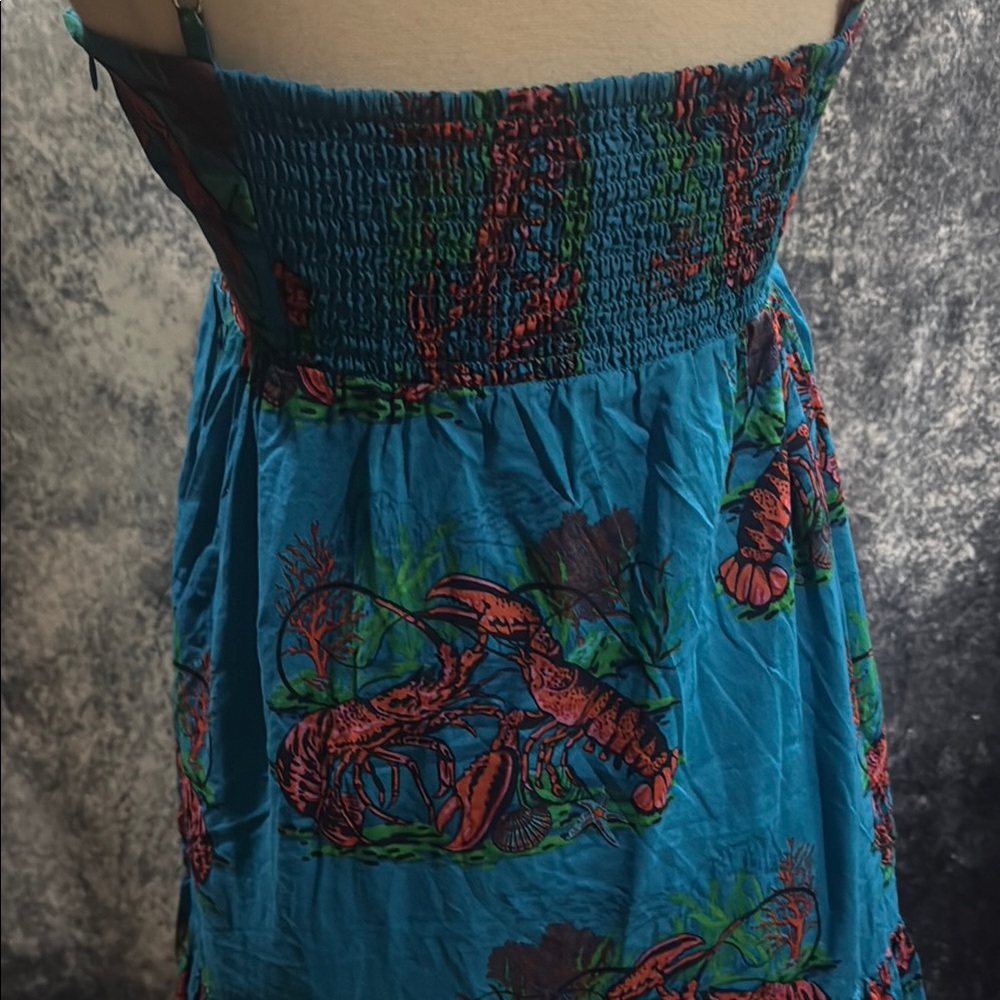 J. Crew Blue Tiered Ruffled Maxi Cotton Sundress w Lobsters - Picture 5 of 6
